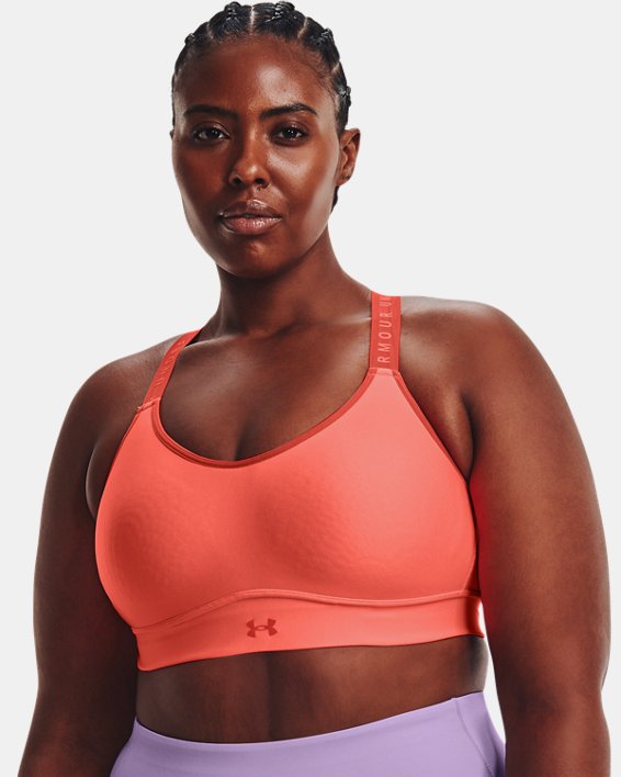 Women's UA Infinity Mid Covered Sports Bra in Orange image number 3